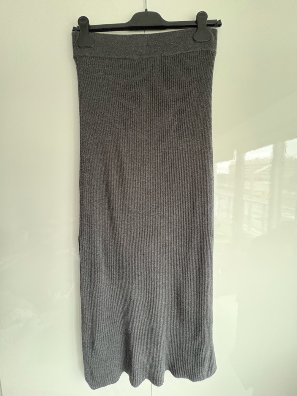Splendid Ribbed Midi Skirt Heather Charcoal Grey Slit, size M - Picture 6 of 16